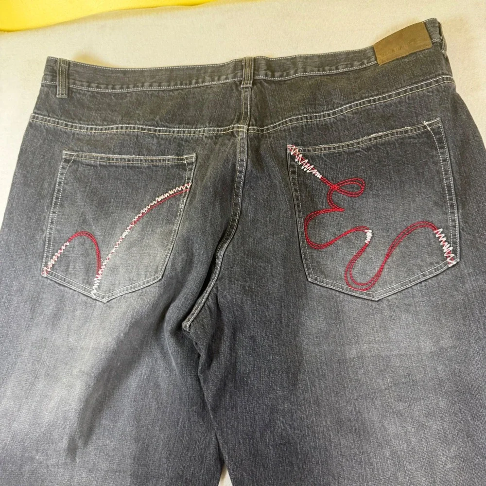 Ecko Unltd Denim Foundry Mens 46B Faded Black Embroidered Baggy Y2K Jeans